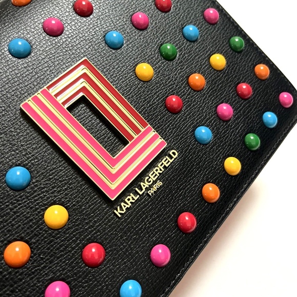 NWT Original $230 Karl Lagerfeld Paris Simone Flap Top Handle Crossbody Studded - Picture 4 of 11